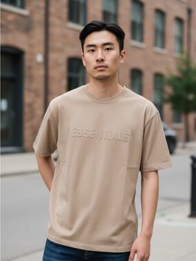Essentials Beige Oversized Logo Tee